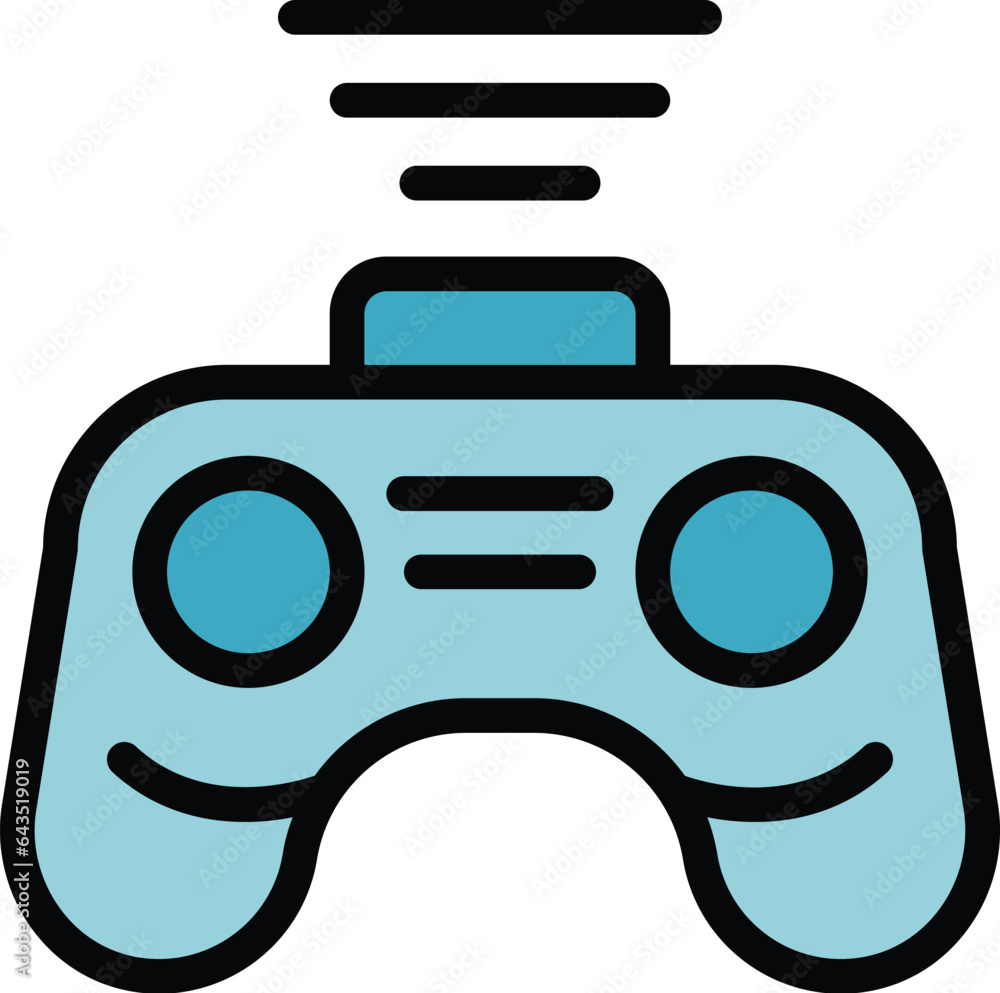 Poster wireless joystick icon outline vector. online game. pc console color flat