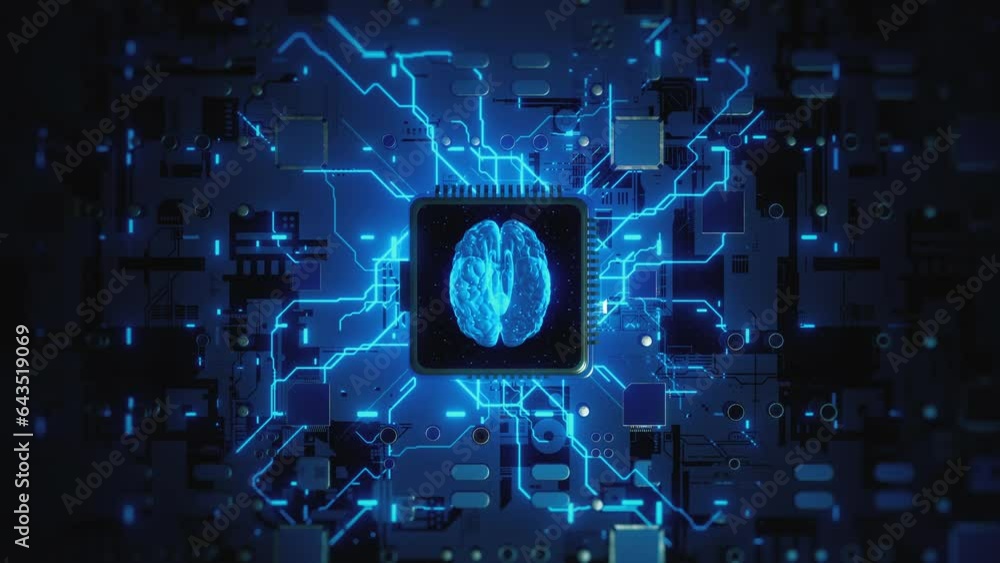 Poster brain central processor unit on circuit board, artificial intelligence ai, deep learning modern comp