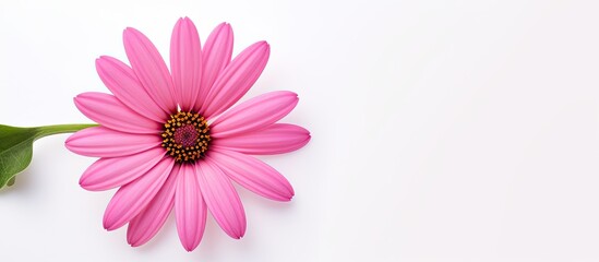Isolated pink flower on white background with space for text