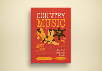 Red Yellow Chocolate Line Art Flat Design Country Music Flyer Layout