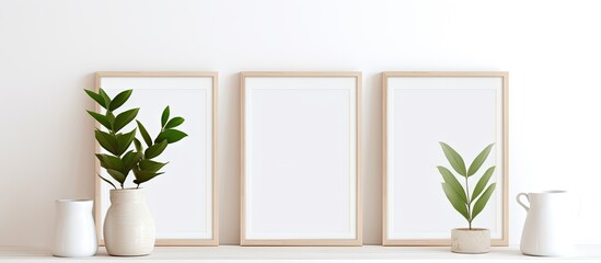 White interior with trendy botanical decor framing mockup for artwork presentation