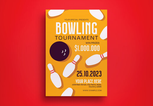 Yellow Flat Design Bowling Tournament Flyer Layout