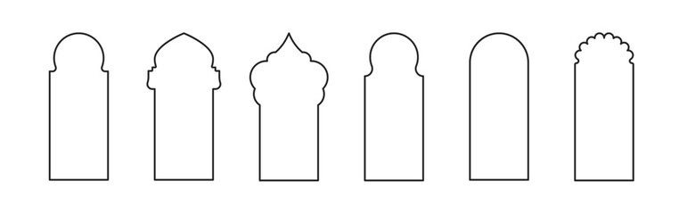 Gold islamic window shape. Arabic door frame. Islamic arhitecture elements of window and door.