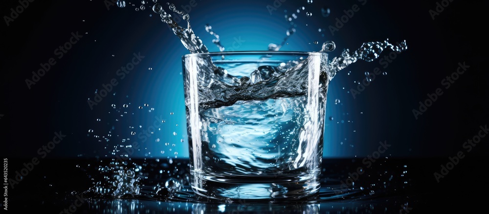 Poster adding water to a glass leaving space for text