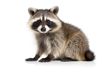 Fototapeta premium Cute Raccoon On White Background . Сoncept Adorable Animals, Wildlife, Raccoon, White Background