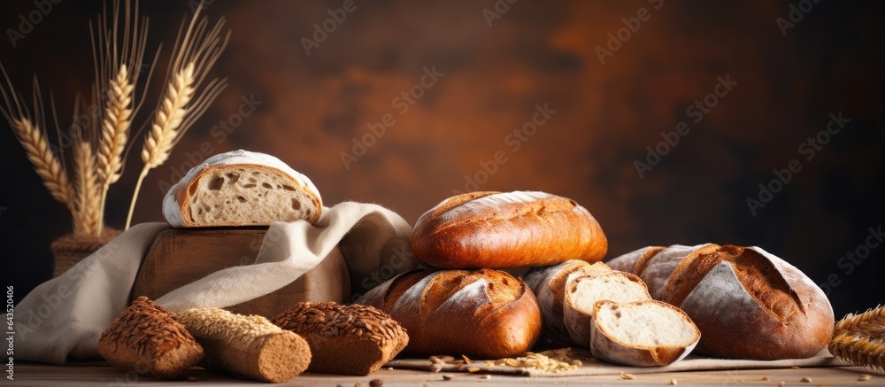 Poster Various types of fresh homemade breads displayed in the background with room for text