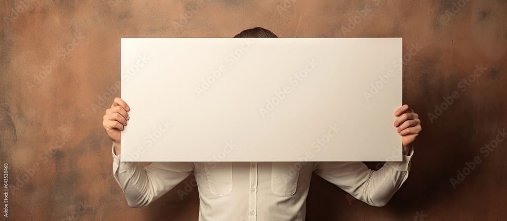 Poster empty banner being held by a man with space for text