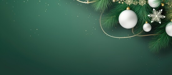 A branch of a Christmas tree in a corner on a white background