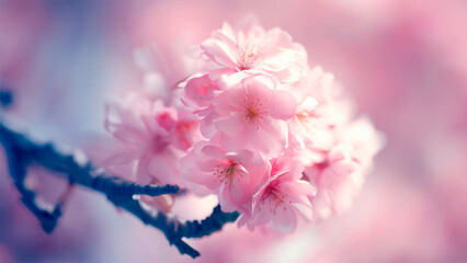 Close up of the sakura brench, blossoms, apple, pink