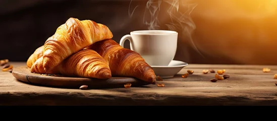 Gordijnen Butter croissants and coffee for breakfast © vxnaghiyev