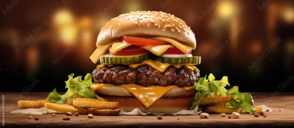 Aufkleber composite image of hamburger advertisement with copy space unedited fast food convenient snack