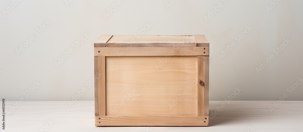Aufkleber top view of a wooden crate with lid on a light background with room for text