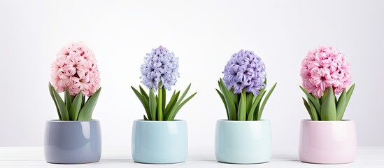 Obraz premium White background Easter card with hyacinths Space for copying