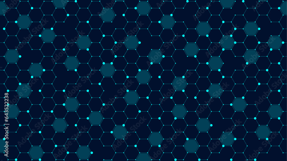 Leinwandbilder Technology abstract lines and dots connect background with hexagons. Hexagons connection digital data and big data concept. Hex digital data visualization. Vector illustration