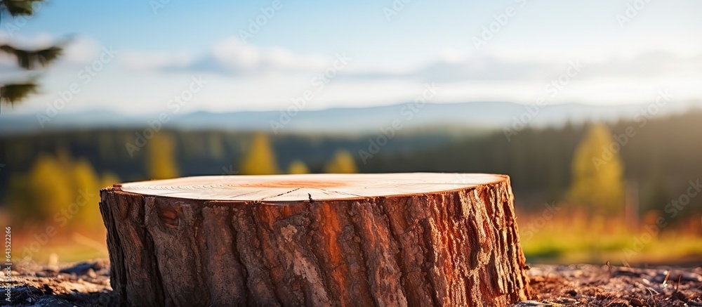 Poster blurred background photo of log used for chopping wood or as a pedestal