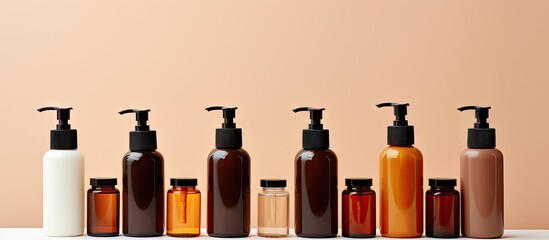 Dispensers for shower gels and hair care products with space for text Skincare routines