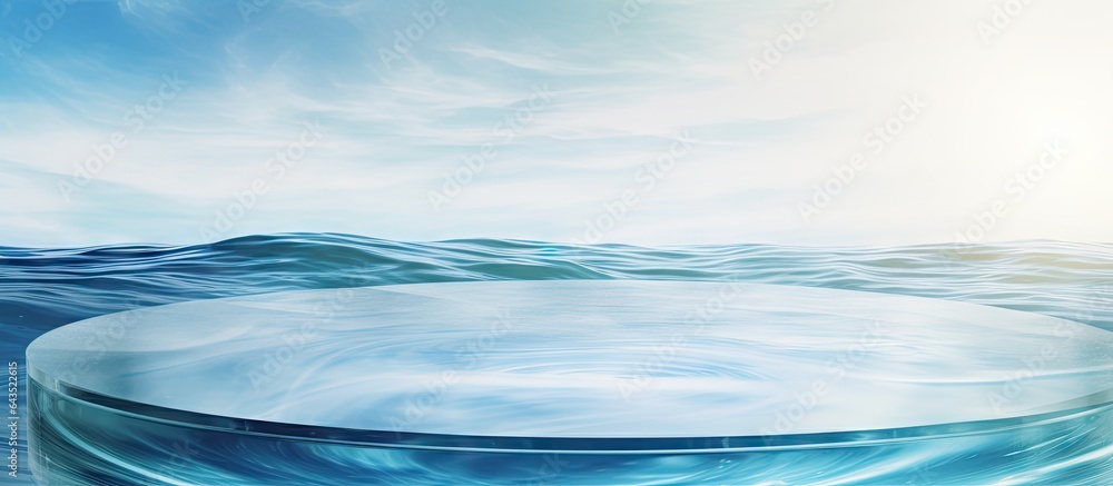 Poster cosmetic mockup on calm water with sunlight and abstract background perfect for product presentation