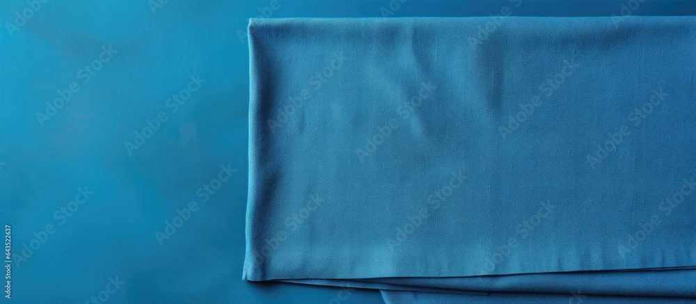 Aufkleber blue kitchen napkin isolated on table folded cloth for mockup with copy space flat lay minimal style