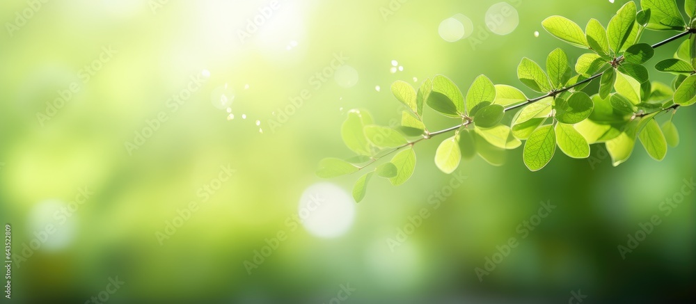 Poster blurred green bokeh foliage background representing freshness and abstractness