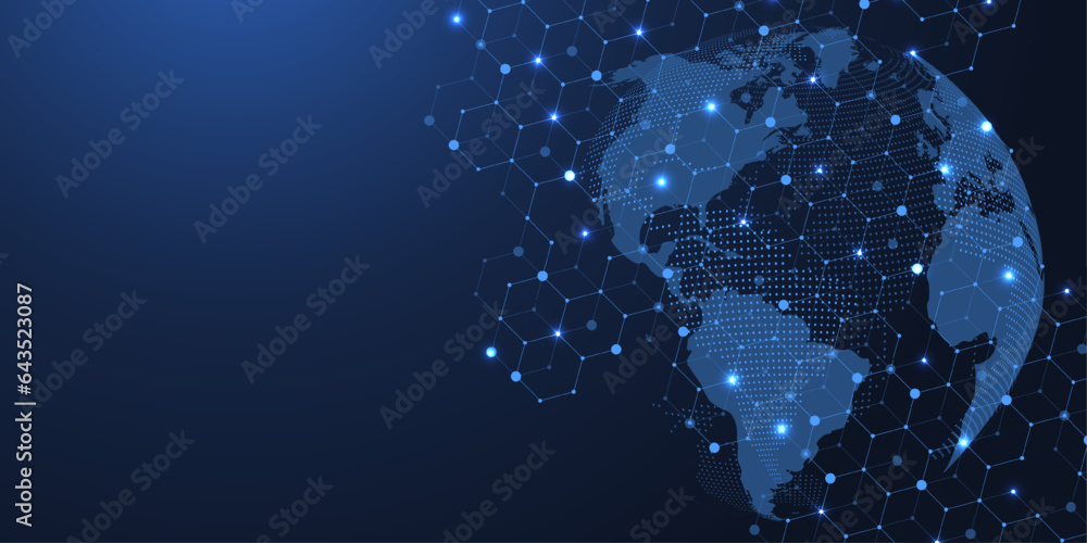 Fototapete Global network connection concept. Big data visualization. Social network communication in the global computer networks. Internet technology. Business. Science. Vector illustration