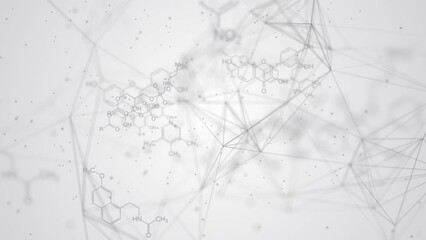 3d movement of chemical structural molecular formulas. Abstract blurred scientific educational looping white background. - Powered by Adobe