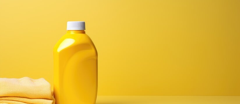 Yellow bottled laundry detergent with space for text integrating maid idea