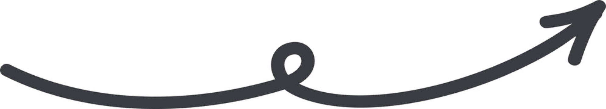 Long line arrow. Thin doodle haqndwrited curve sign. Black horizontal pointing. Marker drawing