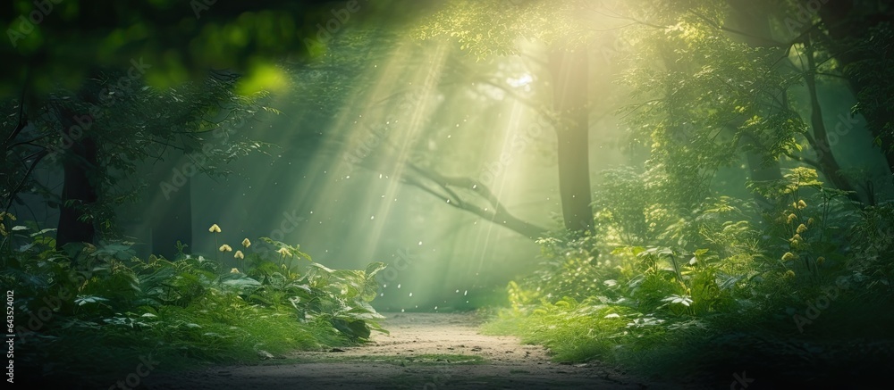 Canvas Prints forest background with sun rays soft magical feeling summer or spring scenery