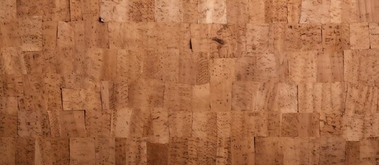 Close up of a textured cork board with a wooden background and space for notes or planning