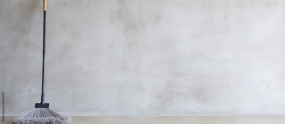 Poster mop against concrete wall with empty space for text