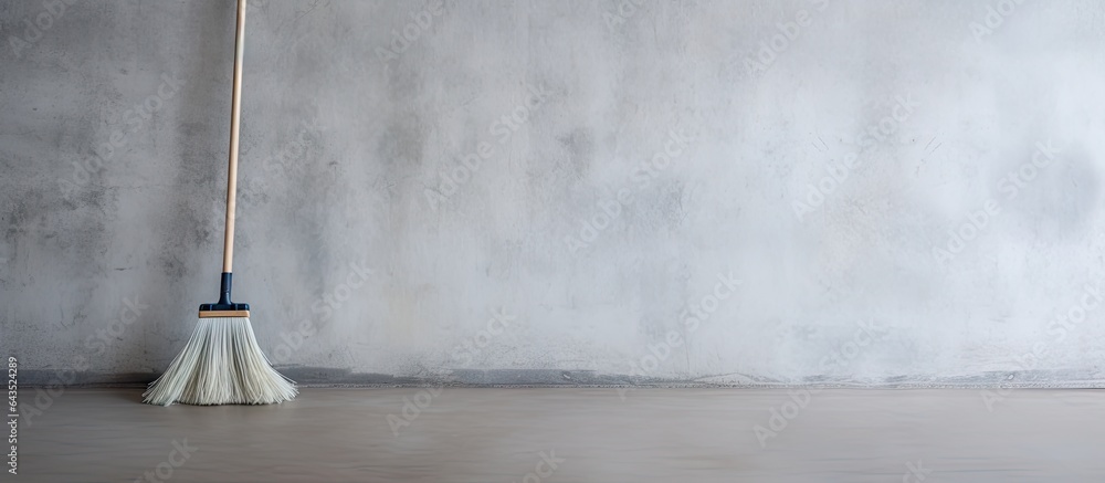 Poster mop against concrete wall with empty space for text