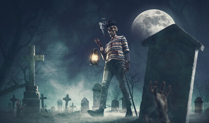Obraz premium Creepy monster walking in the graveyard