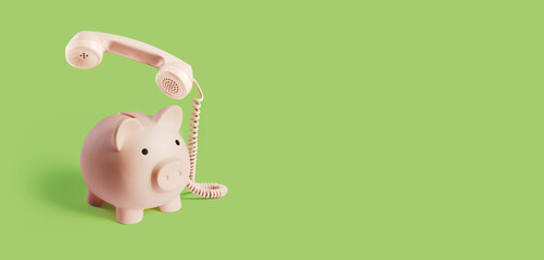 Piggy bank telephone: insurance and banking service concept