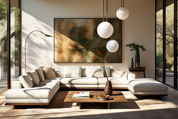 Minimalist Style Home Interior Design of a Contemporary Modern Living Room. created with Generative AI