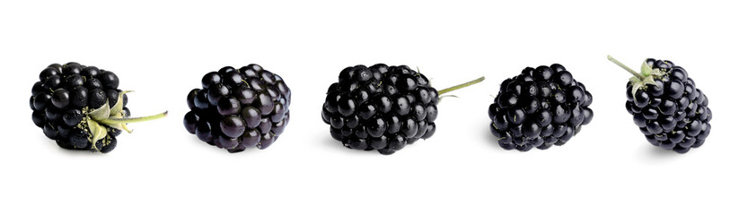 Tasty ripe blackberry isolated on white, collage