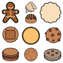 Cookies Cute Flat Line Illustration
