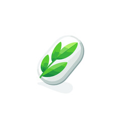 Herbal medicine filled gradient logo. Pharmaceutical manufacturing. Capsule pill with green leaf. Design element. Created with artificial intelligence. Ai art for corporate branding, vaccine producer
