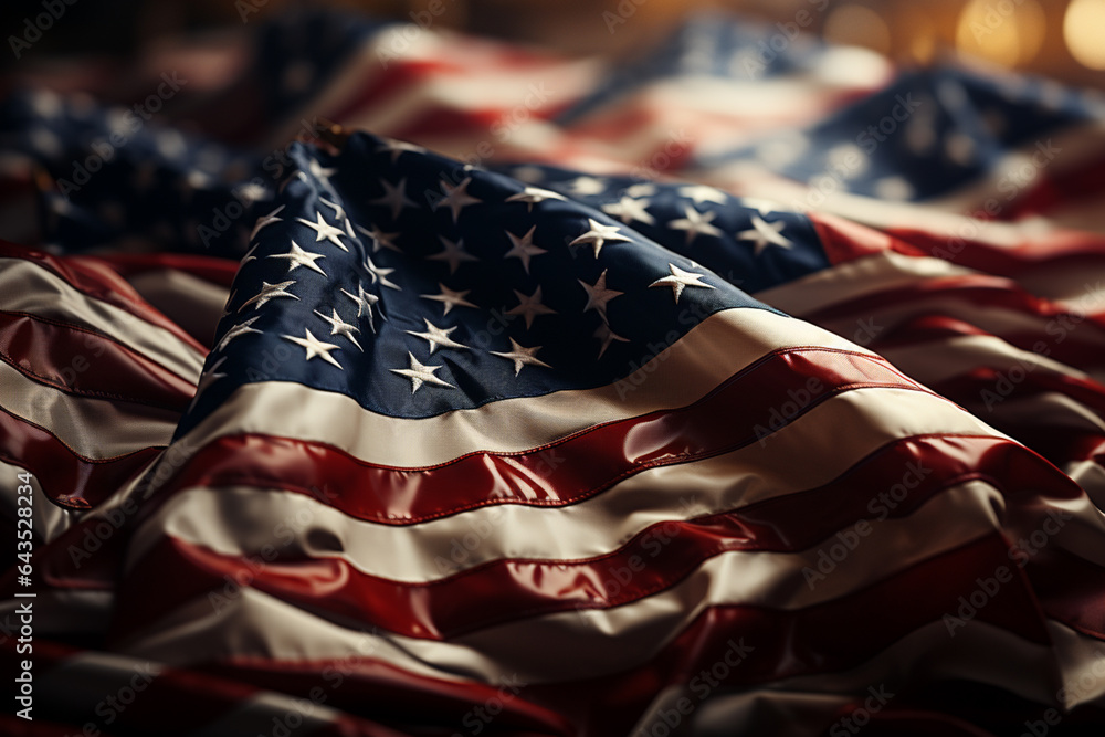 Poster rows of american flags waving in the wind to honor veterans. generative ai technology.