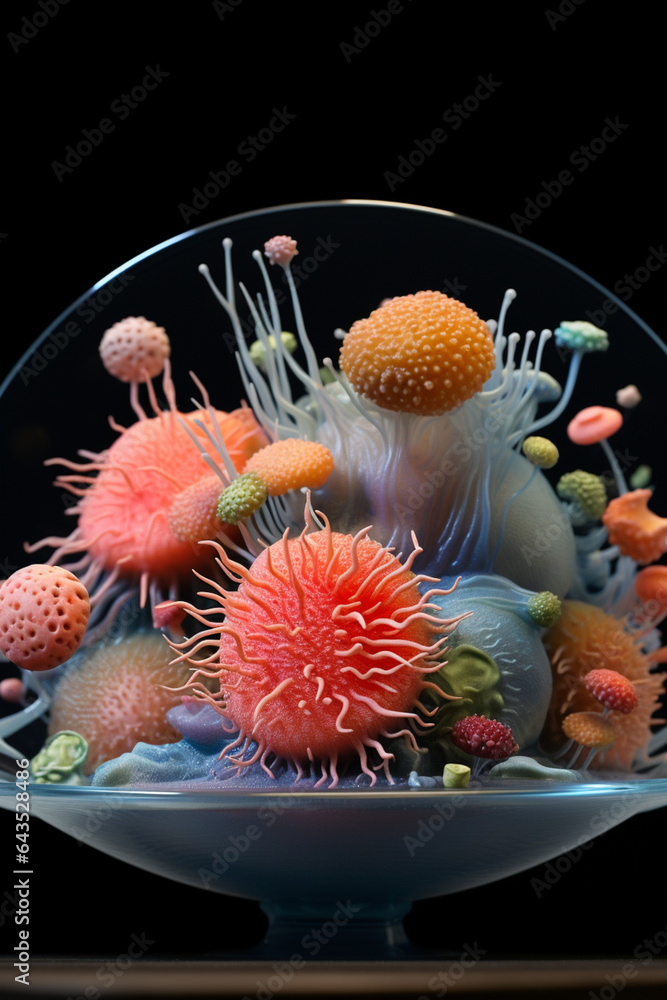 Aufkleber a multicolored plate of bacteria on top of an empty plate, Generative AI technology.