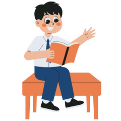 School Boy Reading Favorite Book Illustration