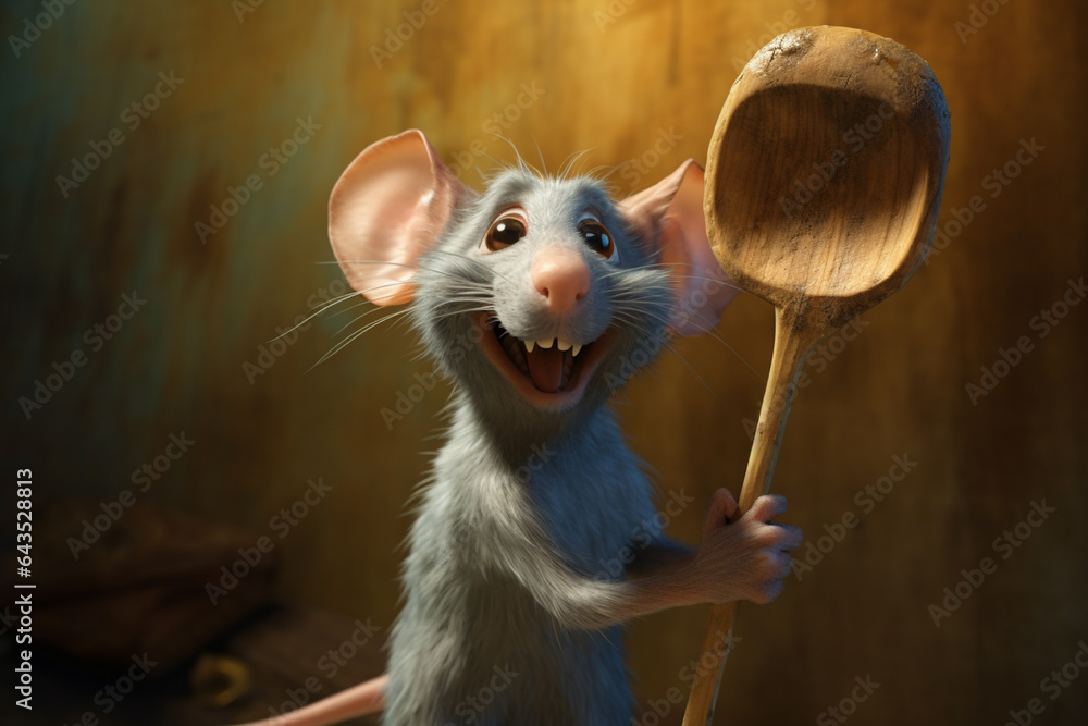 Aufkleber a drawing of a small mouse with a spoon on its hands,  Generative AI technology.