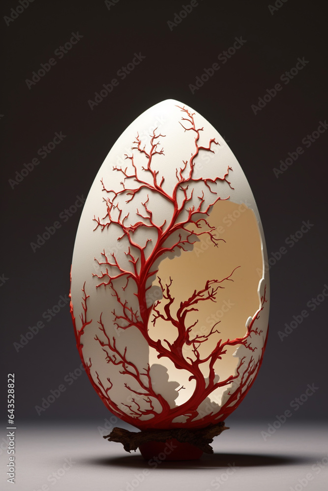 Aufkleber a red leaf sprouts out of the shell of an egg, generative ai technology.