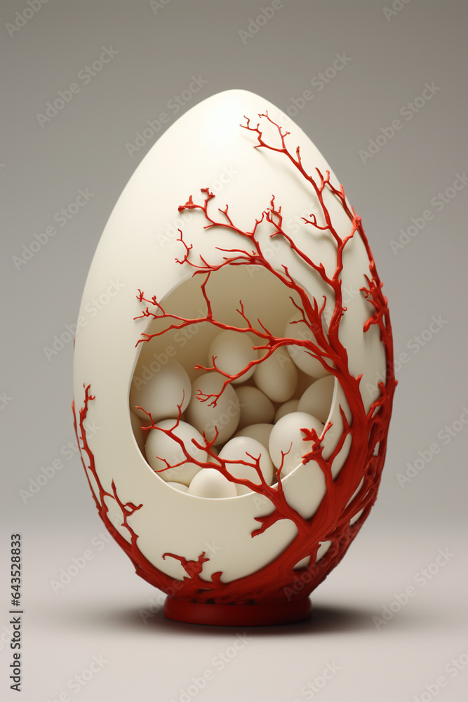 Aufkleber a red leaf sprouts out of the shell of an egg, generative ai technology.