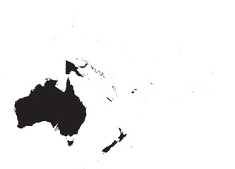 BLACK CMYK color detailed flat stencil map of the continent of OCEANIA on transparent background