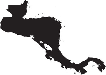 BLACK CMYK color detailed flat stencil map of the region of CENTRAL AMERICA on transparent background