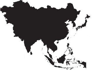 BLACK CMYK color detailed flat stencil map of the continent of ASIA on transparent background
