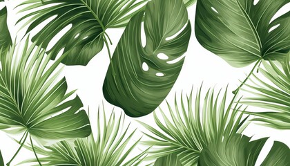 Exotic tropical natural green leaves vector composition on white background