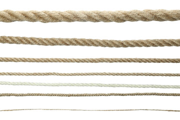 Set of hemp ropes isolated on white