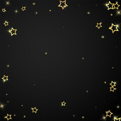 Naklejka premium Twinkle stars scattered around randomly, flying, falling down, floating. Christmas celebration concept. Festive stars vector illustration on black background.