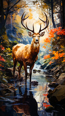 Image of deer standing in stream of water.
